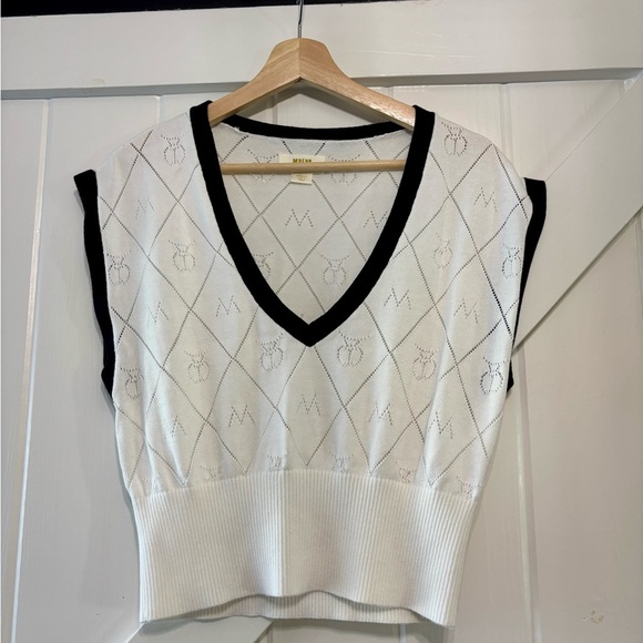 Maeve Anthropolgie Violette Icon Logo Vest Black White Preppy Academia Small - Picture 3 of 8